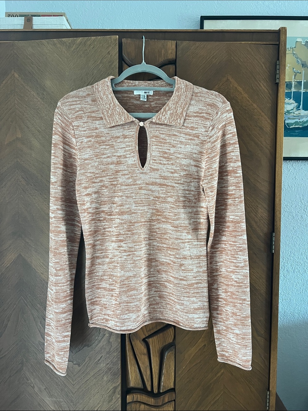 Amuse Society Long Sleeve Polo Top in Heathered Rust